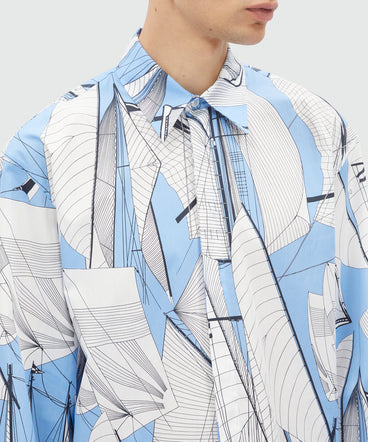 Camicia in popeline stampa "Sail race"