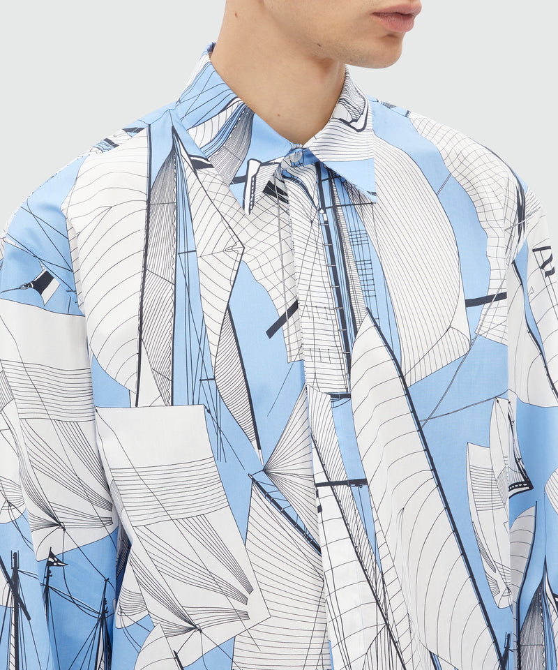 Camicia in popeline stampa "Sail race" BLU Uomo 