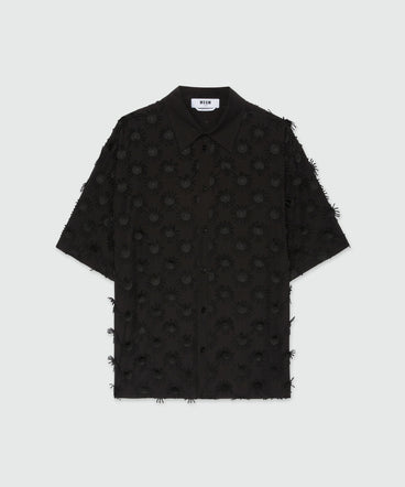 Black poplin shirt with all-over embroidery