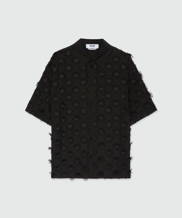 Black poplin shirt with all-over embroidery