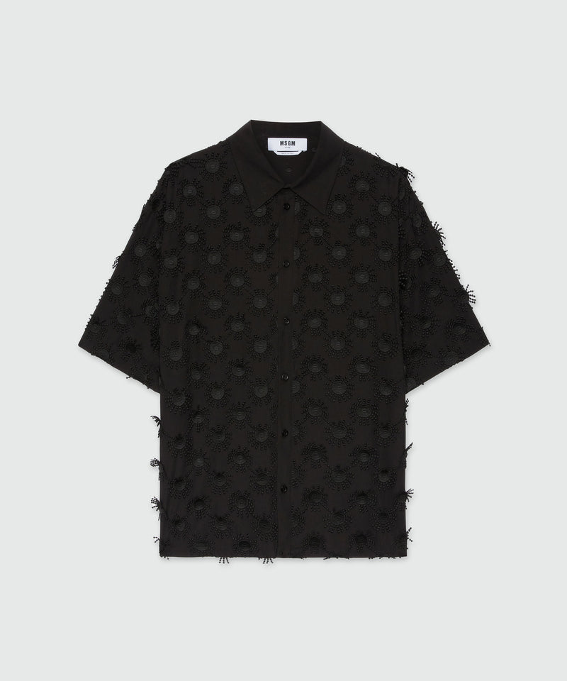 Black poplin shirt with all-over embroidery Black Men 