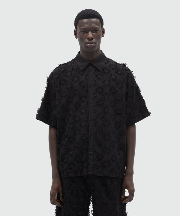 Black poplin shirt with all-over embroidery