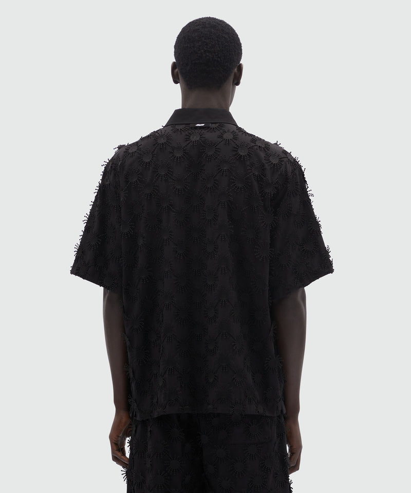 Black poplin shirt with all-over embroidery Black Men 