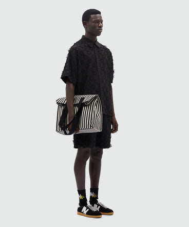 Black poplin shirt with all-over embroidery