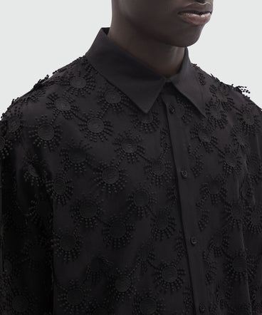 Black poplin shirt with all-over embroidery