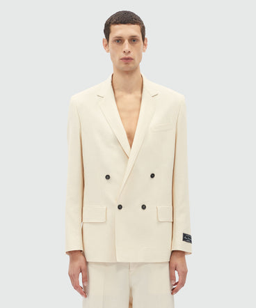 Giacca doppiopetto in canvas fiammato avorio MSGM Tailoring