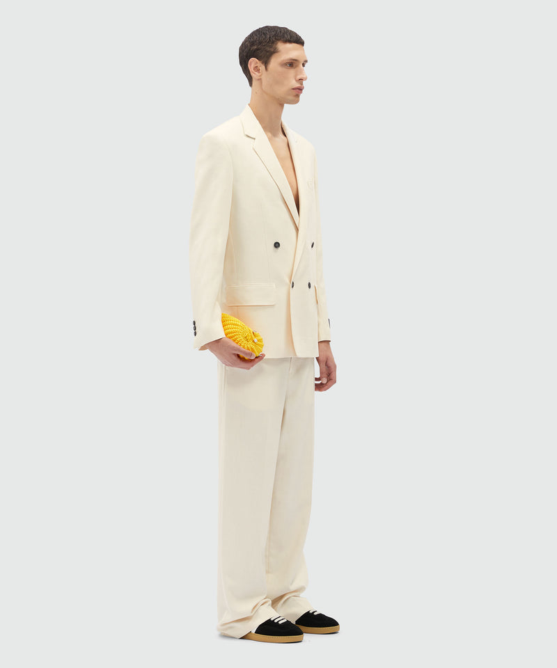 Giacca doppiopetto in canvas fiammato avorio MSGM Tailoring BIANCO SPENTO Uomo 