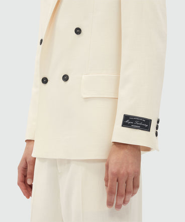 Giacca doppiopetto in canvas fiammato avorio MSGM Tailoring