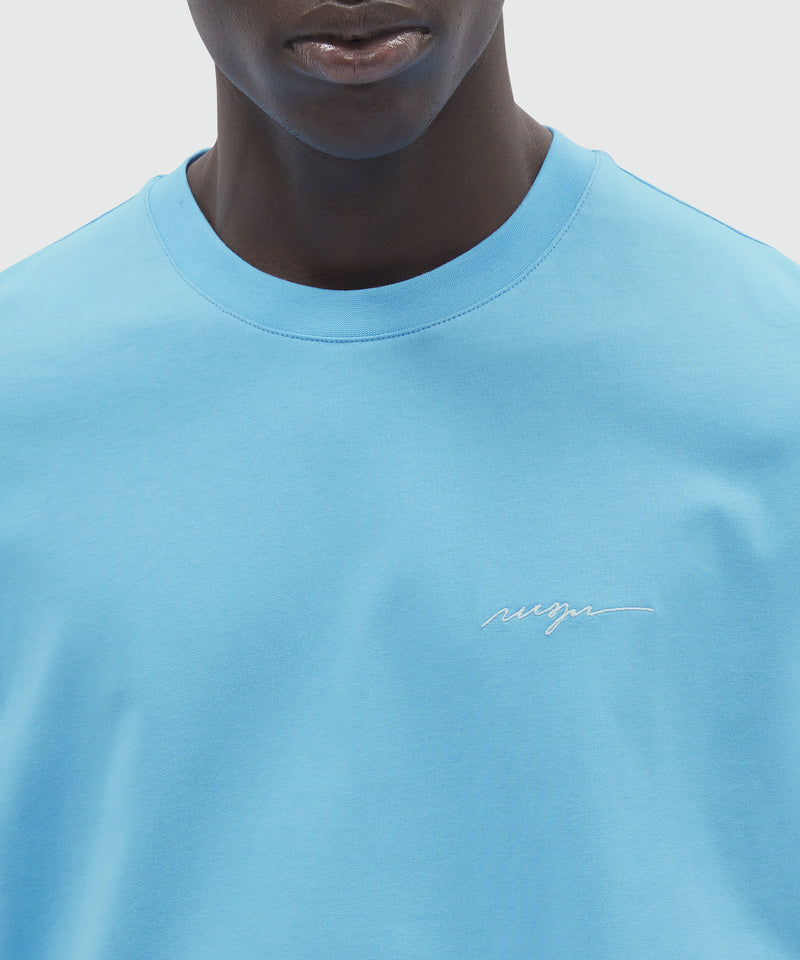 T-Shirt in jersey azzurro e logo ricamato BLU Uomo 
