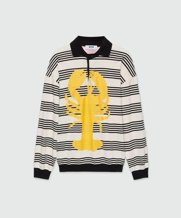 Striped and printed jersey polo shirt