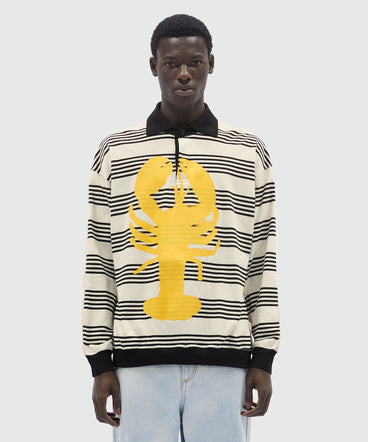 Striped and printed jersey polo shirt