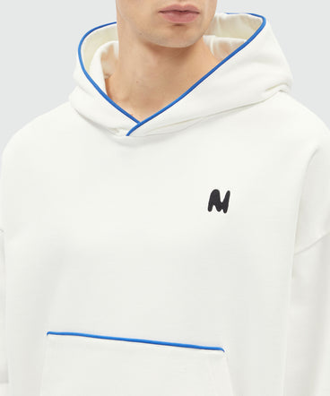 White hoodie with "TheMwave" logo