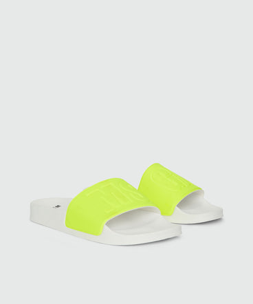 Pool slides bianche e giallo fluo con macrologo MSGM