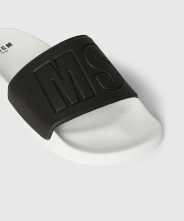 Pool slides bianche e nere con macrologo MSGM
