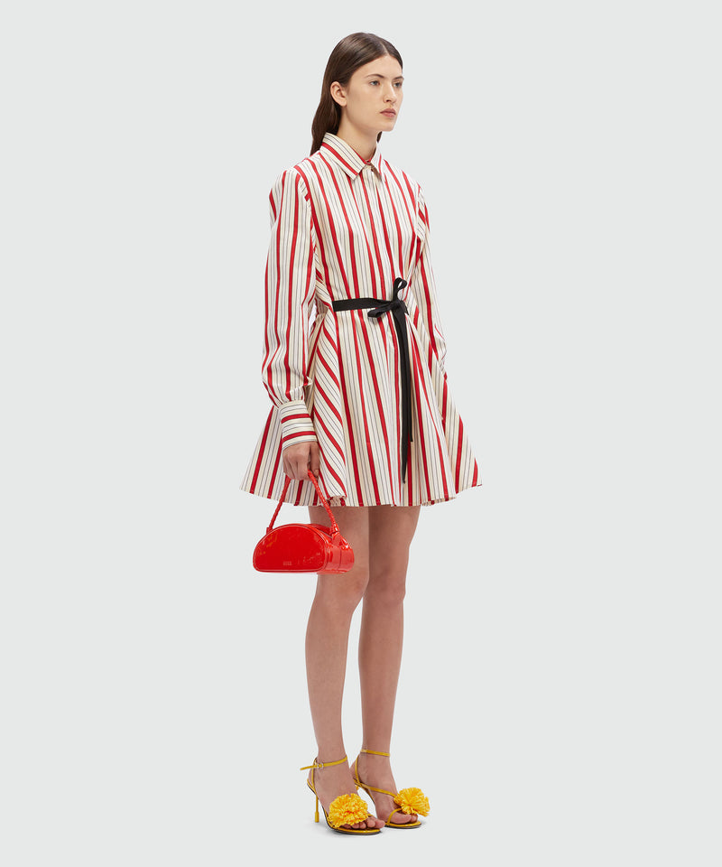 Abito chemisier in popeline bianco a righe rosse ROSSO Donna 