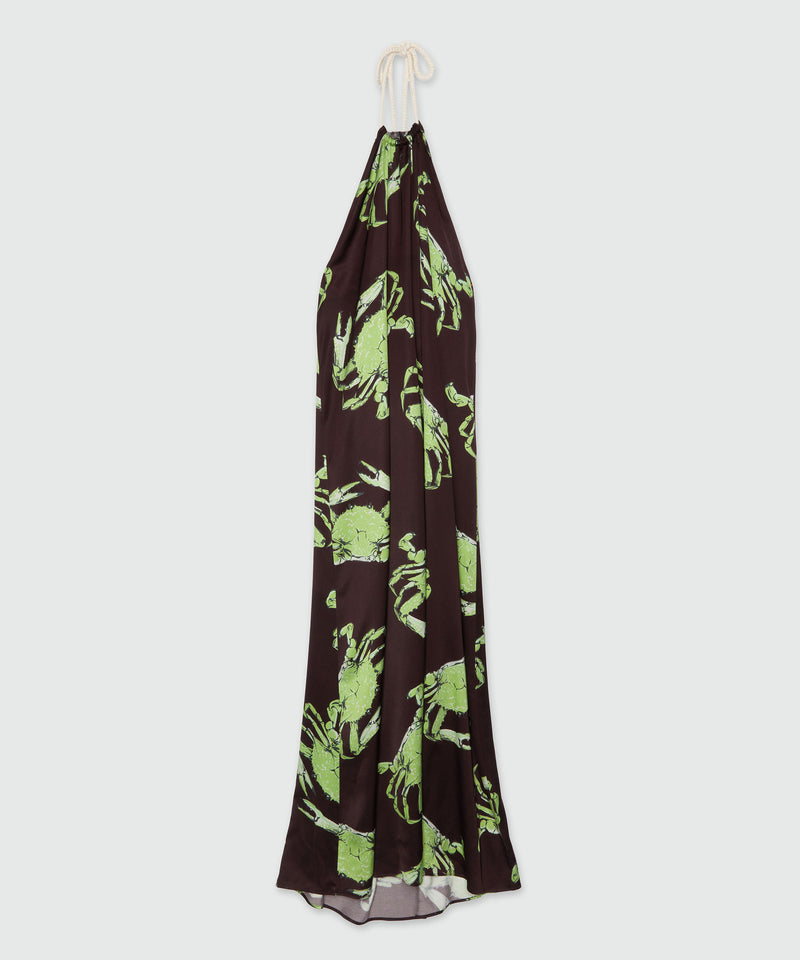 Long black satin dress with "King crab" print 30 Women 