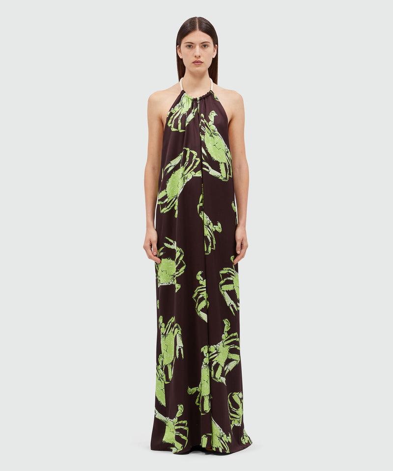 Long black satin dress with "King crab" print 30 Women 