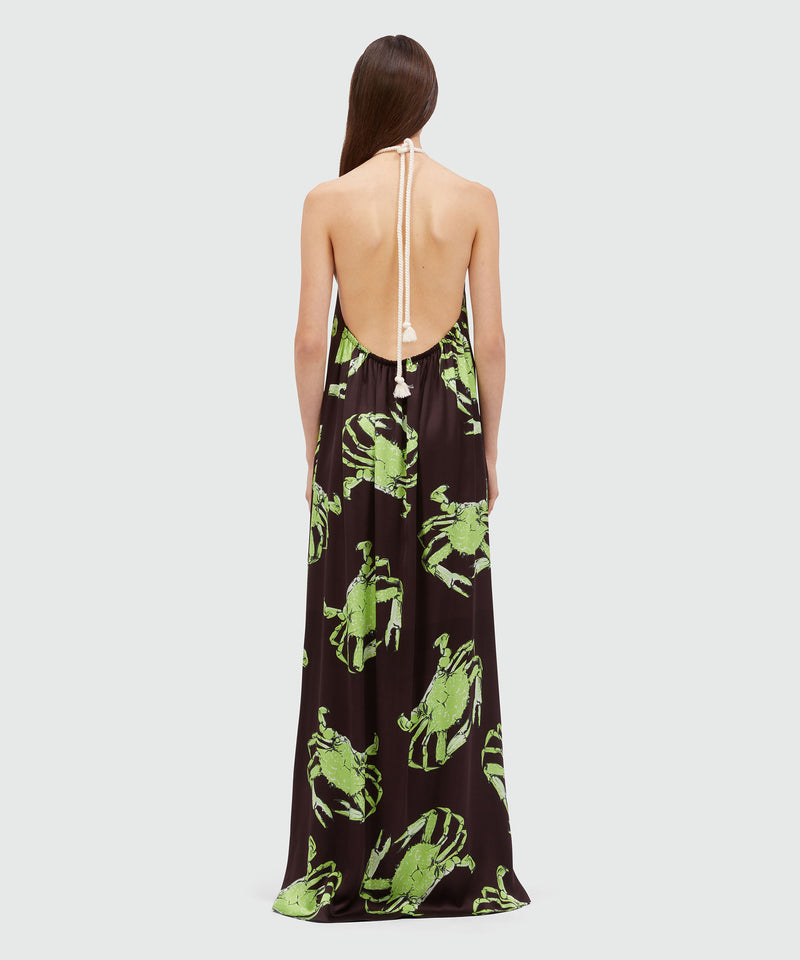 Long black satin dress with "King crab" print 30 Women 