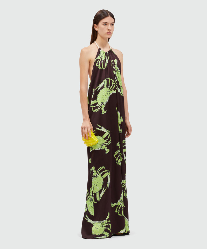 Long black satin dress with "King crab" print 30 Women 