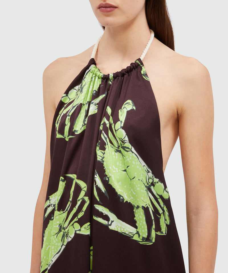 Long black satin dress with "King crab" print 30 Women 