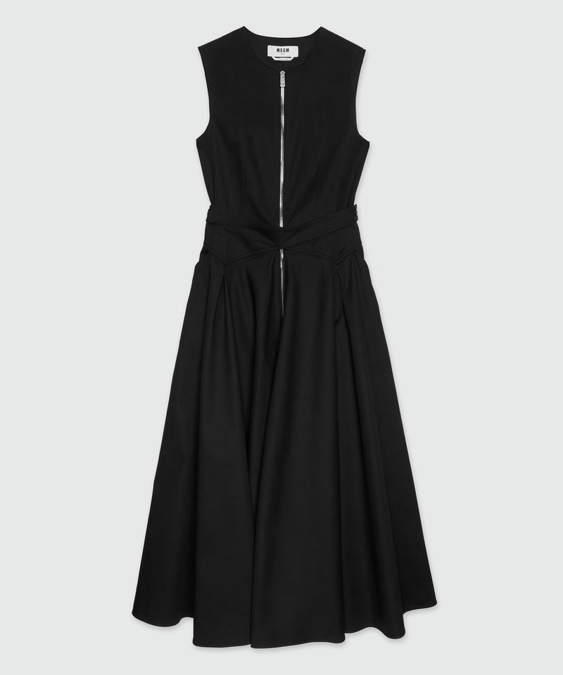 Sleeveless midi dress in black gabardine Black Women 