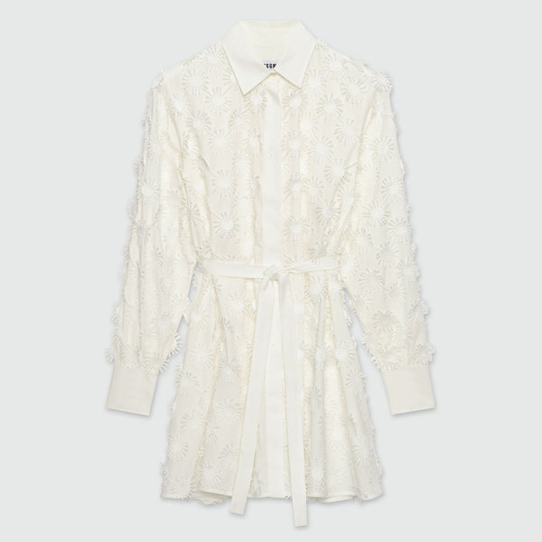 ワンピース MSGM Woman Dress White 3841MDA39257121 01 Short shirt dress in white poplin with embroidery - MSGM