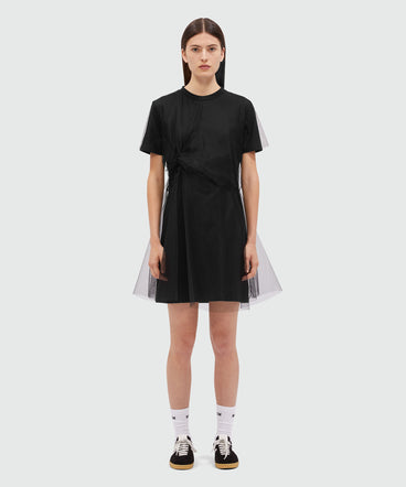 Black jersey t-shirt dress with tulle layer