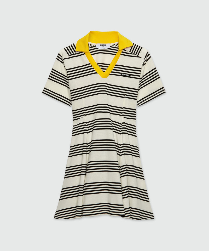 Polo dress in jersey with a black and white two-tone striped print OFF WHITE Women 