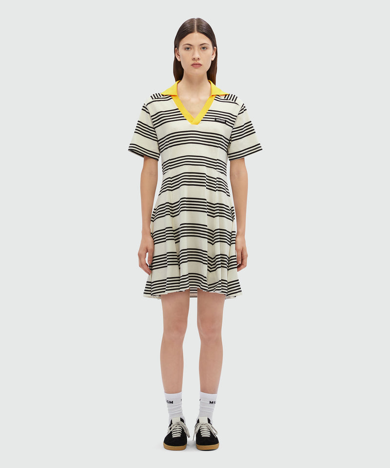 Polo dress in jersey with a black and white two-tone striped print OFF WHITE Women 