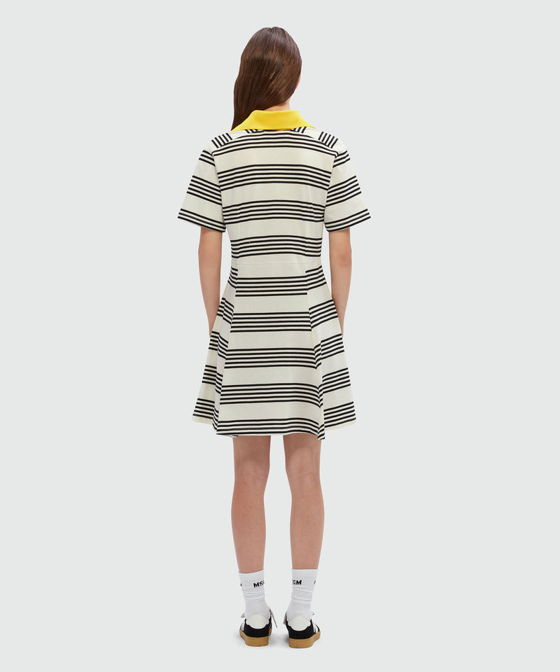 Polo dress in jersey with a black and white two-tone striped print OFF WHITE Women 