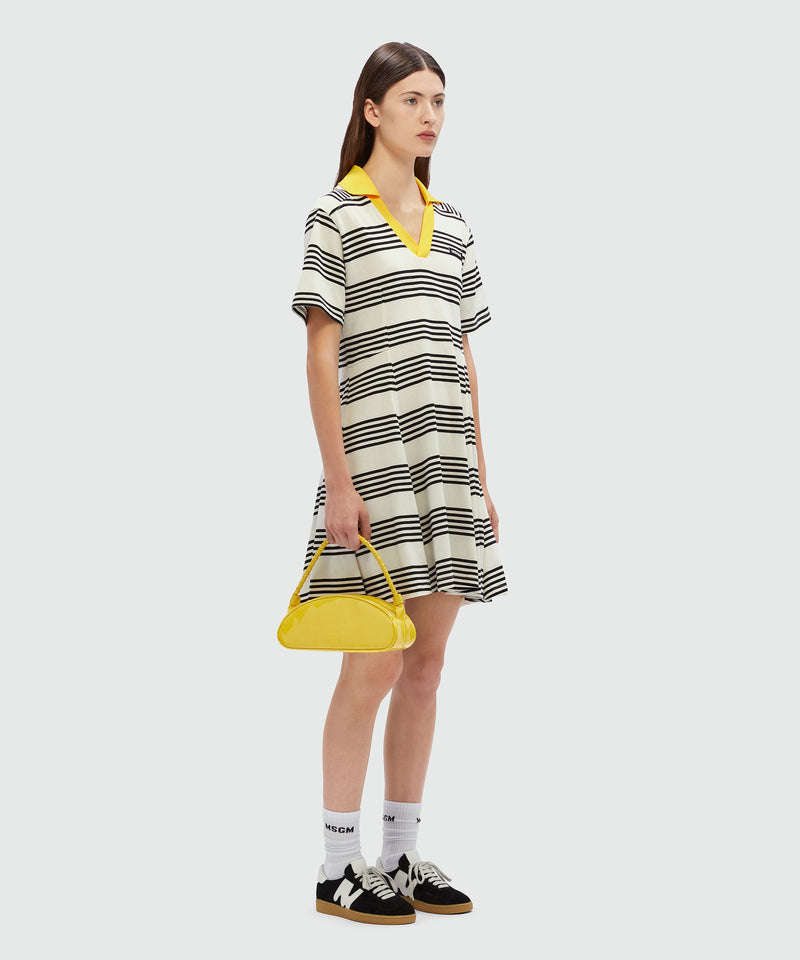 Polo dress in jersey with a black and white two-tone striped print OFF WHITE Women 