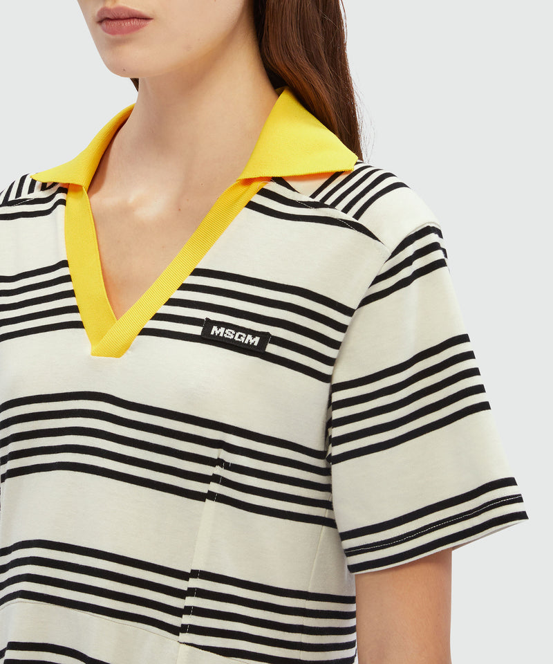 Polo dress in jersey with a black and white two-tone striped print OFF WHITE Women 