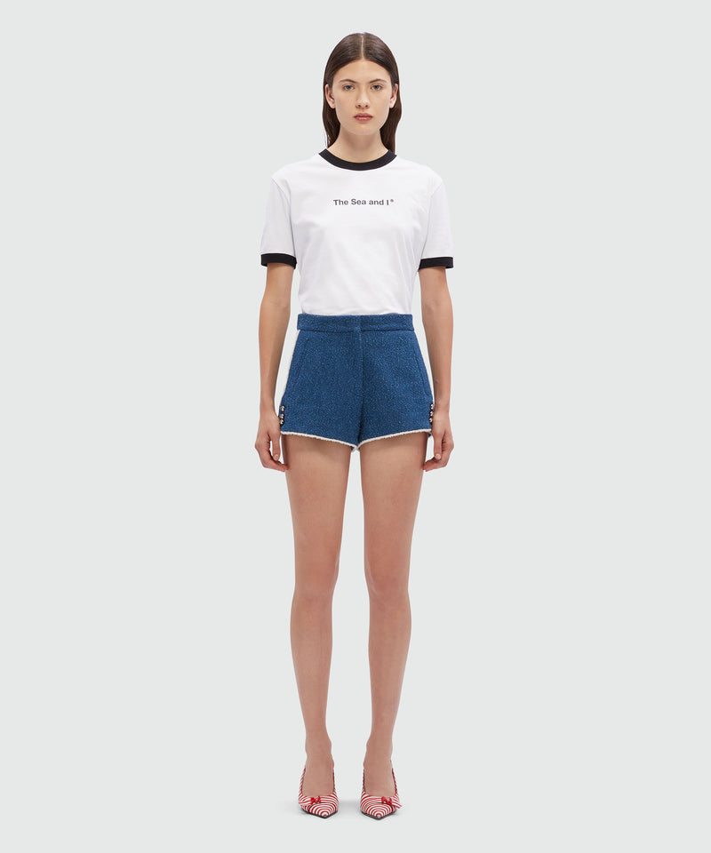 Blue bouclé tweed denim shorts 88 Women 