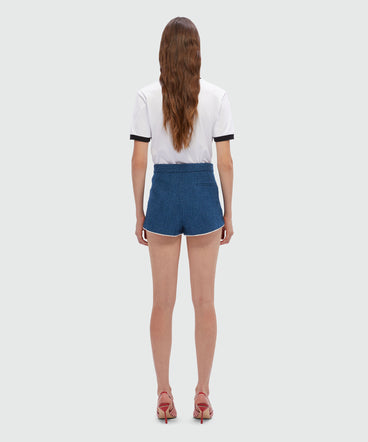 Blue bouclé tweed denim shorts