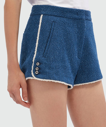 Blue bouclé tweed denim shorts