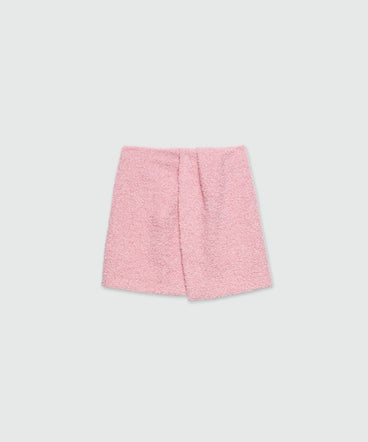 Gonna corta in tweed effetto spugna rosa