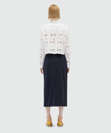 Dark blue cool wool pencil skirt