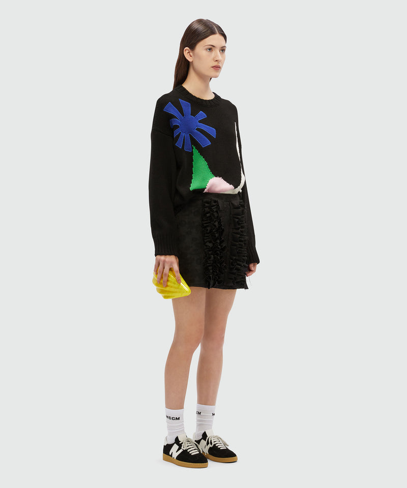 Short jacquard skirt with ruffles Black Women 