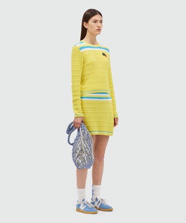 Short knit skirt with striped pattern