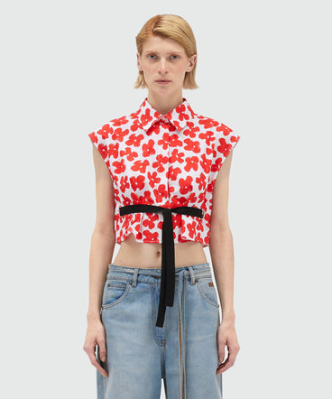 Cropped shirt with "Puffy flowers" print