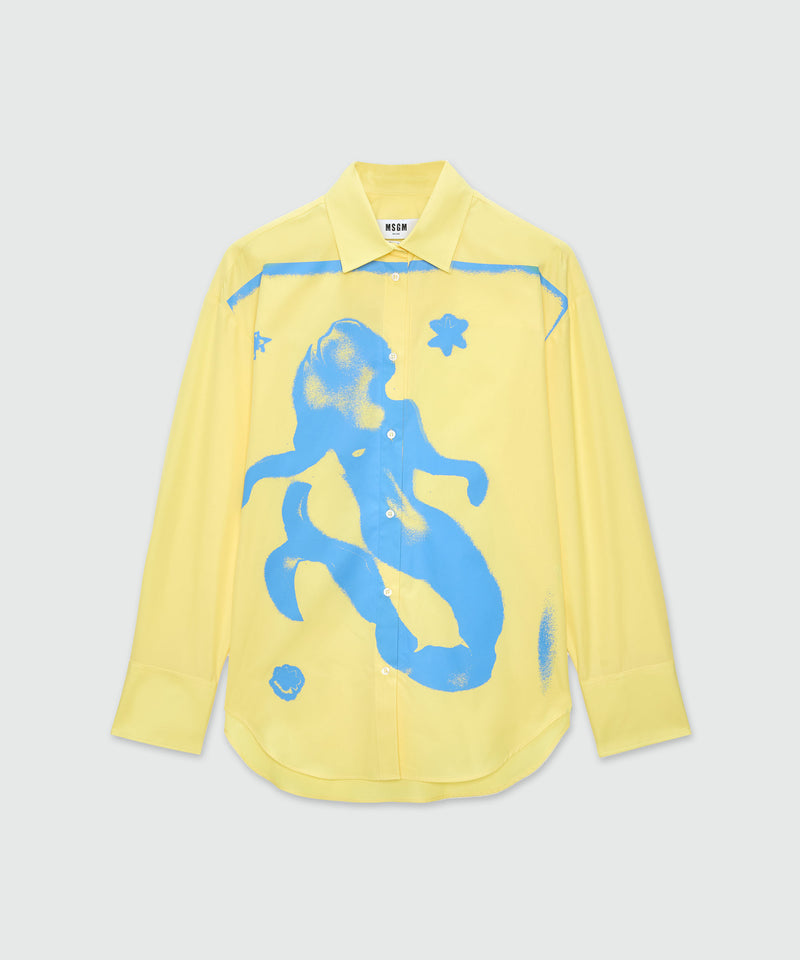 Yellow poplin shirt with "Mermaid" print YELLOW Women 