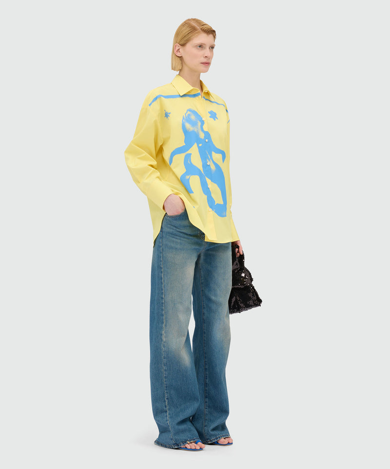 Yellow poplin shirt with "Mermaid" print YELLOW Women 