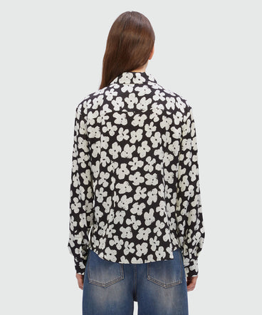 Black satin shirt with MSGM "Puffy flowers" print