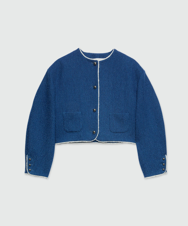 Blue bouclé denim tweed blazer MSGM Official