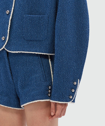 Blue bouclé denim tweed blazer