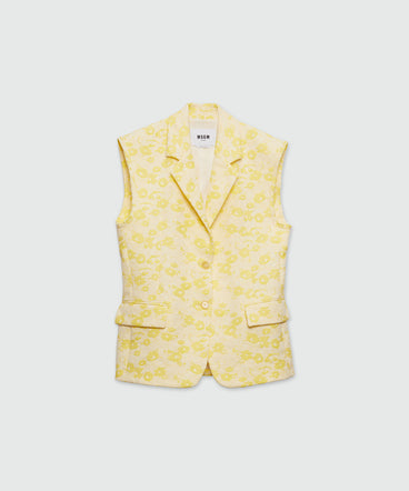 Giacca smanicata in jacquard a fiori