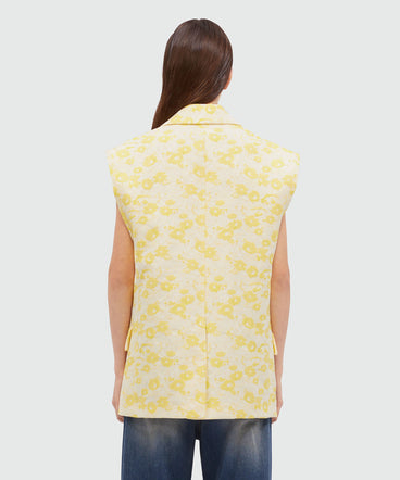 Giacca smanicata in jacquard a fiori