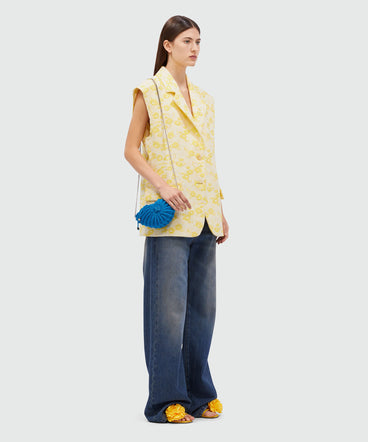 Giacca smanicata in jacquard a fiori