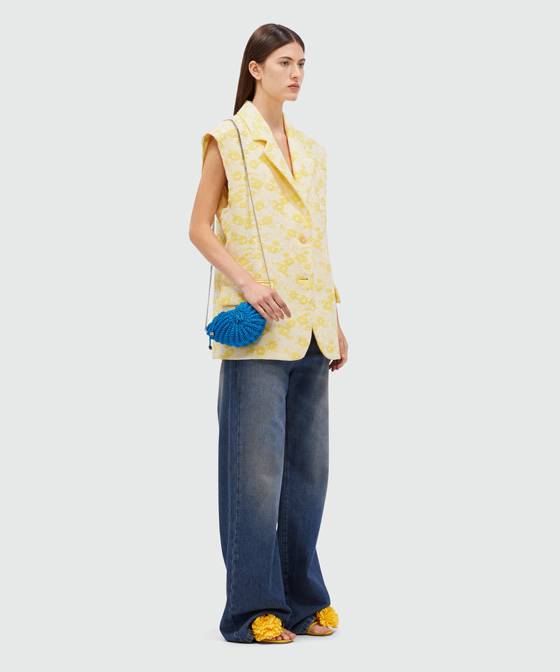 Giacca smanicata in jacquard a fiori GIALLO Donna 