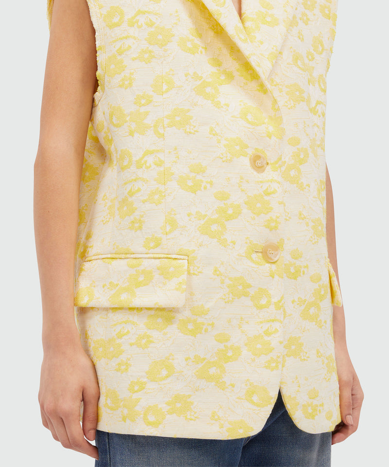Giacca smanicata in jacquard a fiori GIALLO Donna 